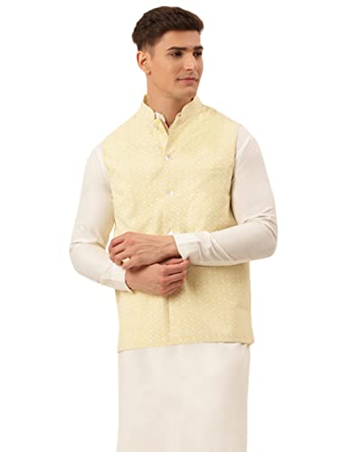 Image of Jompers Men's Embroidered Woven Pure Cotton Nehru Jacket