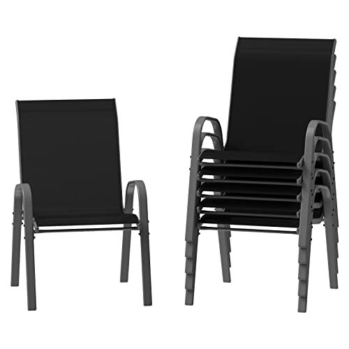 Amopatio Lot de 6 chaises de Jardin, empilables, à Dossier Haut, en textilène, pour terrasse, Balcon, résistantes aux intempéries, 60 x 72 x 96 cm, Noir