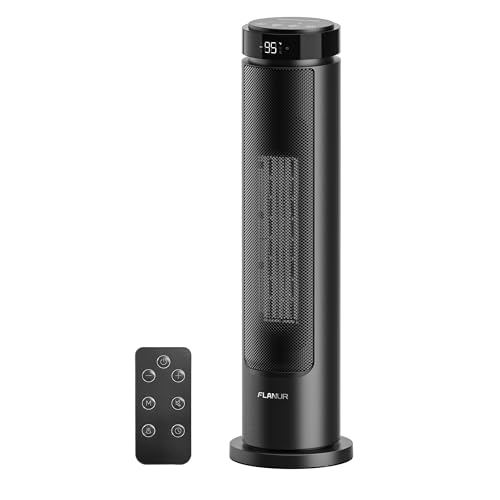 Space Heaters for Indoor Use Large Room, 1500W Portable Space Heater with Remote, ECO Mode, Safety Protection & Child Lock, 12H Timer, 70ยฐ Oscillating Heater for Bedroom, Office (Black, 1Pac