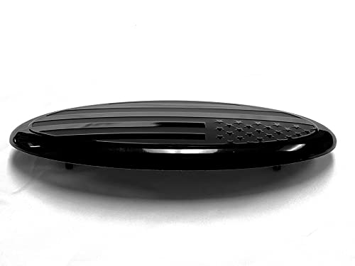 Image of 9 inch Front Grille Tailgate Rear American Black Flag Emblem 9 inchX3.5 inch Oval Decal Badge Nameplate for F150, F250, F350, Range (9 inch, Black)