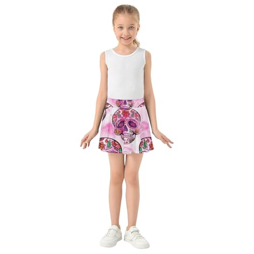 Intricately Sugar Skulls Pink Floral Tennis Skirts Kids Colored Athletic Shorts for Girls Skorts Pleated Skort 4t3