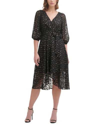 Image of DKNY Women's Half Balloon Sleeve Faux Wrap Midi Dress