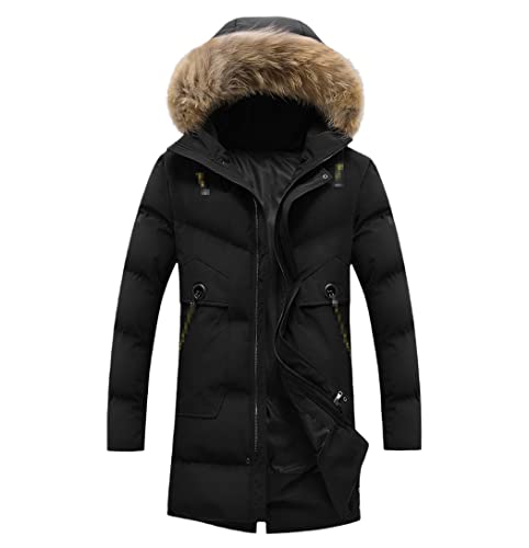 Veste d'hiver à capuche en fourrure pour homme Haitpant noir XXL