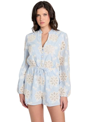 GUESS Womens Hazel Voile Romper, Channel Blue, Large