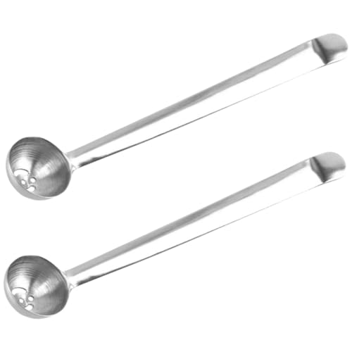 LEDMOMO 2個 ステンレス製オリーブスロット付きスプーン 長柄ピクルスジャー用サービングツール 果実やオリーブ取り出しに 家 カフェ パー