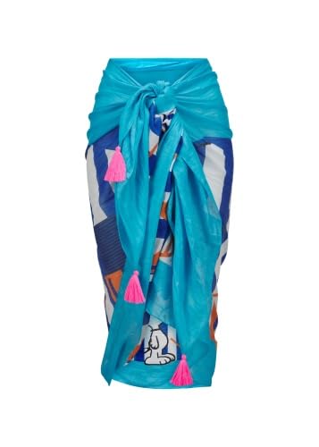 CODELLO X Peanuts Cotton Pareo mit Snoopy-Motiven, Wickeltuch, Blau-Multicolor