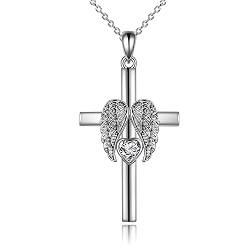 Engelsflügel Halskette Sterling Silber Kreuz Anhänger Guardian Angel Wings Schmuck Geschenke für Frauen Teenager Geburtstag ,Weihnachtsgeschenke Cover