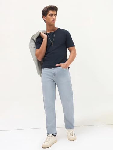 Image of Urbano Fashion Men's Straight Fit Washed Denim Jeans Stretchable