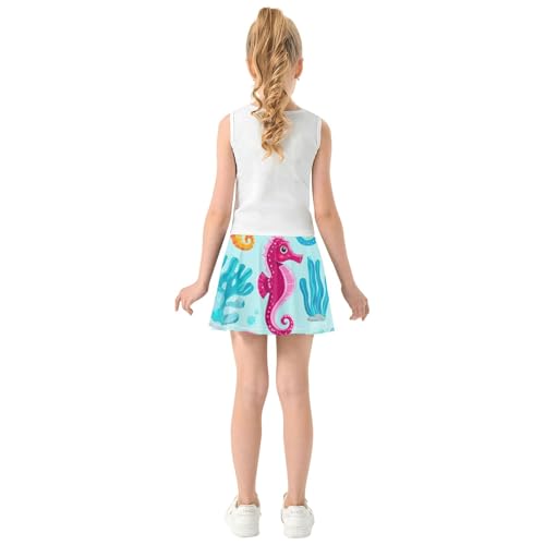 Girls Skorts Athletic Shorts Cute Seahorse Coral Tennis Skirts for Kids Neon Cheer Skirt 3t4