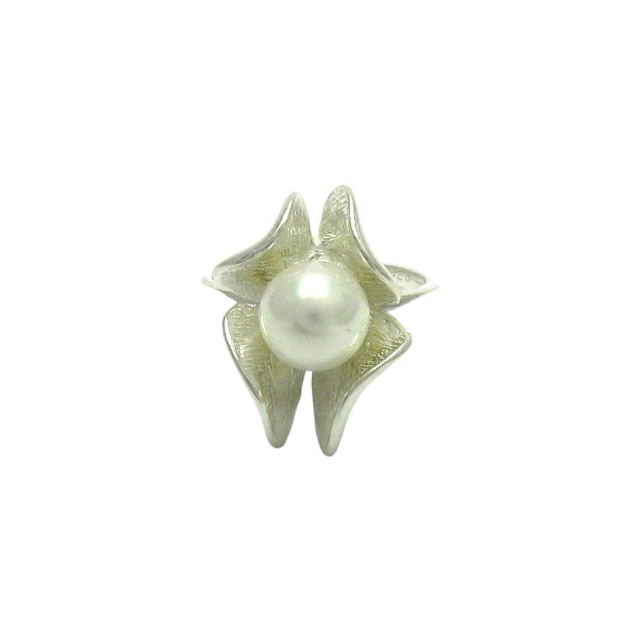 Bague fleur en argent massif 925 et sa perle 8mm d'exception R001421