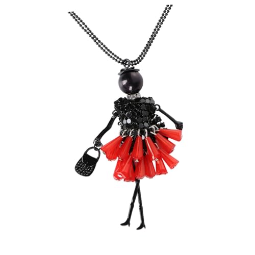 LIFKOME Collier Long Fantaisie Femme Pendentif Poupée Rouge en Cristal et Alliage Léger, Bijou Multicolore pour Fêtes et Voyages, Sautoir Délicat et...