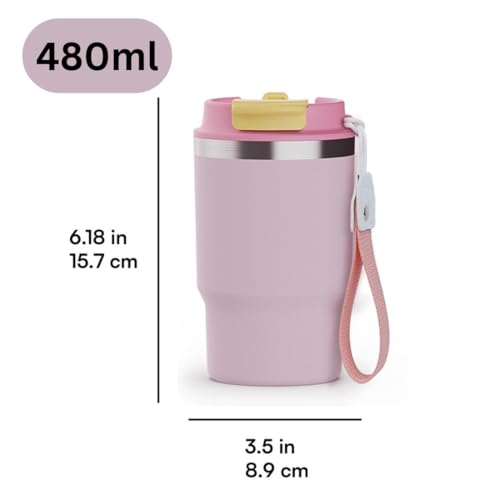 Image of Wosta Classic Tumbler 3.0-16oz /480Ml, Travel Mug with 2-in-1 Straw Lid, Vacuum Insulated Stainless Steel Insulated Mug, Double Walled, Thermos Travel Mug for Hot and Cold Coffee. (Pink)