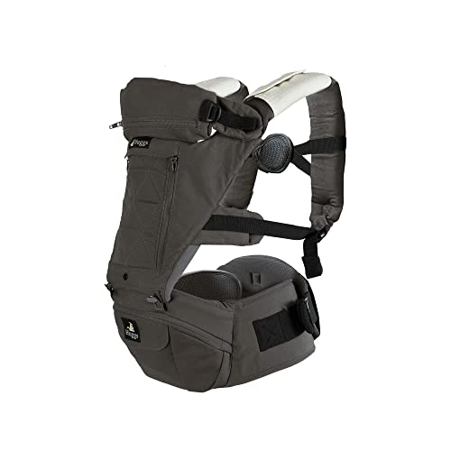 Abiie HUGGS Baby Carrier with Hip Seat, 3 Months to Toddler, Approved by U.S. Safety Standards - Healthy Sitting Position (M-Position) - Front Facing, Hip Hugger, Back Baby Carrier - 100% Cotton Grey
