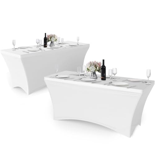 Granbest Paquete de 1 mantel rectangular de 1 pulgada de elastano ajustado con alto elástico para fiestas, banquetes, eventos de boda, exposiciones, exteriores (1 paquete de 6 pies, blanco)
