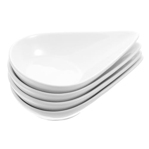 FUNOMOCYA 4pcs Seasoning Dish Spoon Holder Seasoning Dishes Side Dish Plate Mini Spoons Spoon Rests for Kitchen Olive Oil Dipping Bowls Porcelain Sauce Bowl Condiment Plate White Ceramics