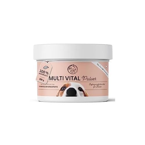 Annimally Vitamine für Hunde I Multivitamin Komplex Pulver für Hunde mit Mineralien 200g I Mit Gerstengras, Spirulina und Bierhefe I Über 17 wertvolle, rein natürliche Vitamine & Mineralien