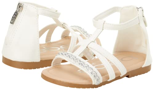 bebe Girls' Sandals â€“ Strappy Leatherette Gladiator Sandals with Glitter Braid (Toddler), Size 10 Toddler, White