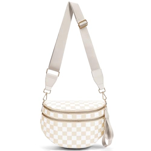 hibear Checkered Crossbody Bag Spacious Bum Bags for Women Nylon Crossbody Fanny Packs Checkered Purse Belt Wallet