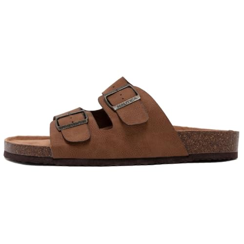 Image of Nautica Men's Sandals - Casual Slides with 2 Adjustable Buckle Straps and Cork Footbed for Ultimate Comfort and Style (Regular /Wide Width, Big Size)