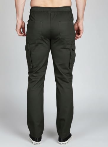 Image of Vogaan Men's Cotton Cargo Pants | Casual Trousers for Men | Comfortable Lower for Men | Breathable Pants with 6 Pockets & Drawstring Elastic Waistband