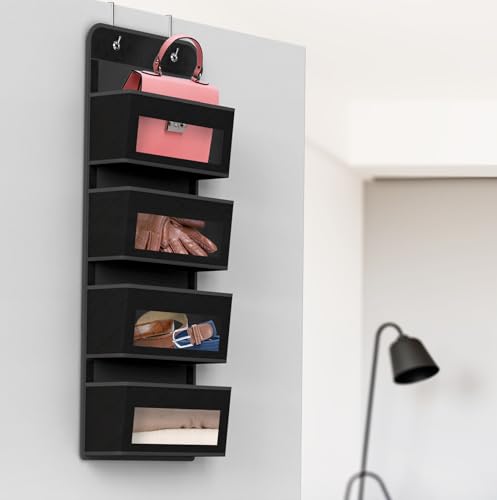 Simple Houseware Over The Door Hanging Organizer Storage for Baby, Nursery, Bathroom, Bedroom, and Dorm, 4 Clear Window Pockets, Black by Simple Houseware - Image 5