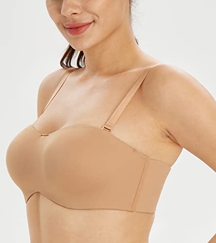 Lemorosy Women's Plus Size Non-Padded Smooth Seamless Multiway Underwire Strapless T-Shirt Bra (36B, Pecan) #TOP4