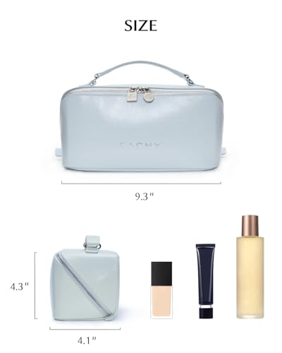 Image of EACHY Travel Makeup Bag, Large Capacity Cosmetic Bag for Women, Waterproof PU Leather, Flat Open Portable Toiletry Bag for Skincare, Brushes & Travel Essentials