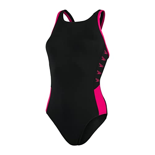 Speedo Boom Logo Splice Muscleback Damen Badeanzug, Schwarz/Electric Pink,...