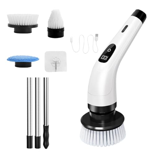 Nhujevkom Brosse électrique de salle de bain | Nettoyeur de brosse électrique sans fil pour salle de bain 370 tr/min/min | 2000 mAh rechargeable par USB, 3 têtes de brosse remplaçables pour la maison