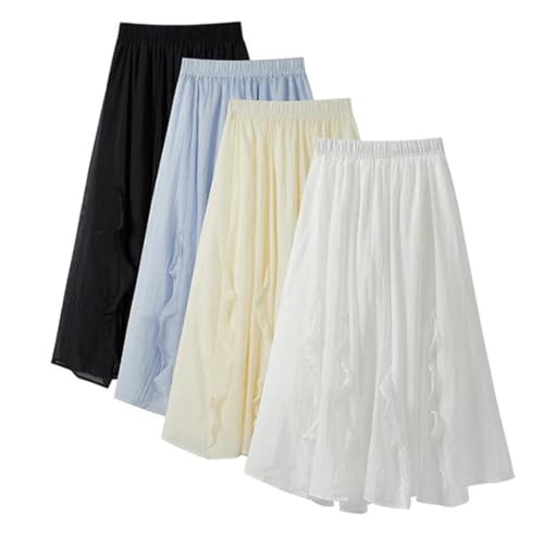 Women’S A-Line Skirt Elastic High Waist Decorative Hem Slight-Stretch Loose Fit Flowy Movement2