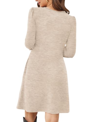 Image of OFEEFAN Womens Long Sleeve Tunic Dress Fall Fashion Sweater Dress with Pockets Pleated Front Casual Winter