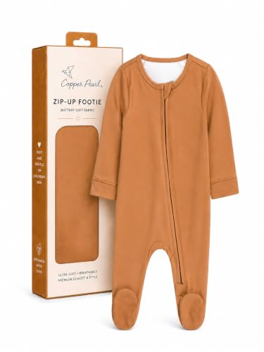 Image of Copper Pearl Zip-Up Footie Baby Pajamas - Soft Newborn Onesies for Boys & Girls, Tag-Free with Two-Way Zipper Baby Sleepers for Newborn - 24 Months, Camel