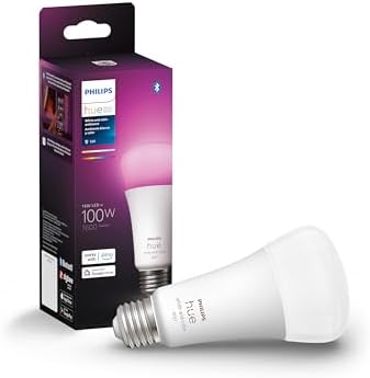Philips Hue Smart 100W A21 LED Bulb - White and Color Ambiance Color-Changing Light - 1 Pack - 1600LM - E26 - Indoor - Control with Hue App - Works with Alexa, Google Assistant and Apple Homekit