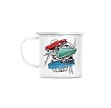 Fabriqué en France Mug en Métal Emaillé Voitures Anciennes Jambes Collage Art Surréalisme Vintage