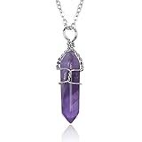 Creative Club Real Natural Purple Amethyst Gemstone Pendant Necklace Healing Reiki Chakras Energy Rock 18 Inch (1pc) Women Girls Men Gifts GGP-E4
