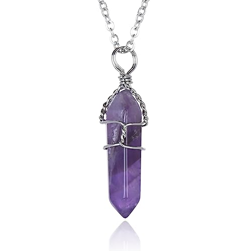 Creative Club Real Natural Purple Amethyst Gemstone Pendant Necklace Healing Reiki Chakras Energy Rock 18 Inch (1Pc) Women Girls Men Gifts Ggp-E4 #TOP6