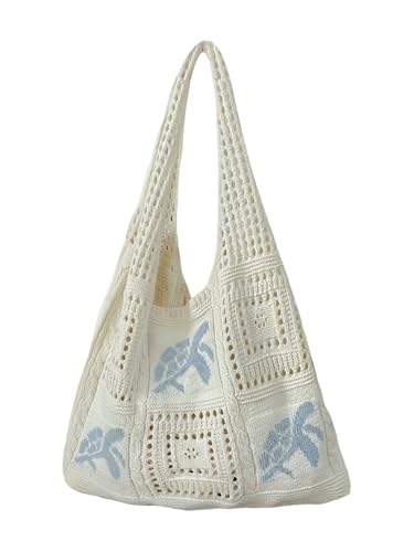 Bolso de hombro tejido para mujer blanco miniatura 1