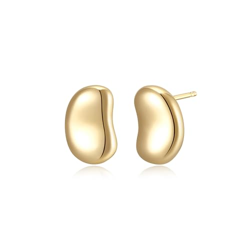 MORGAN & PAIGE .925 Sterling Silver Rhodium, 18K Yellow Gold or 14K Rose Gold 12mm Bean Stud Earrings for Women - Hypoallergenic Minimalist Modern Bean Shaped Design Sterling Silver Earrings