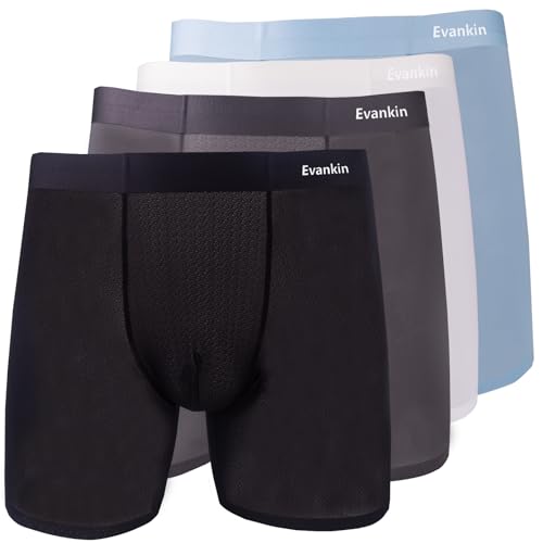 Evankin Ice Silk Mens Mesh Boxer Brief Long Leg Ultra-Thin Underwear Breathable Cool Underpants