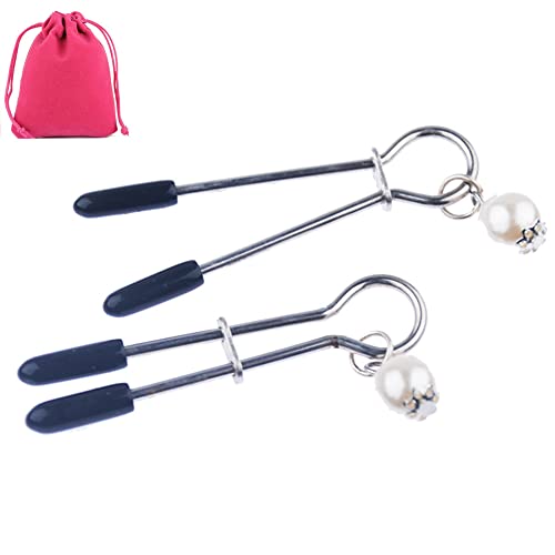 Pearl Pendant Nipple Clips Adjustable Non Piercing Nipple Clamps Faux Body Piercing Jewelry (Silver)