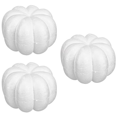 Didiseaon 3pcs White Foam Pumpkins for DIY Crafs Decorating Carving Painting Artificial Fake Pumpkins Halloween Autumn Fall Harvest Thanksgiving Decoration Ornament
