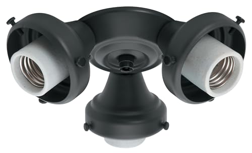 Image of Hunter Three Light Black Fitter for Ceiling Fan, Black | Ceiling Fan Light Kit Base & Replacement, Compatible with Hunter & Casablanca, 99140