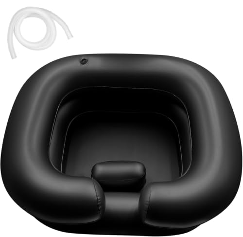 Image of Clefairy Large Portable Inflatable Hair Washing Basin for Bedridden - Wash Hair in Bed with Inflatable Shampoo Bowl.For Elderly,Disabled,Injured,Ideal Inflatable Sink for Locs Detox (Black)
