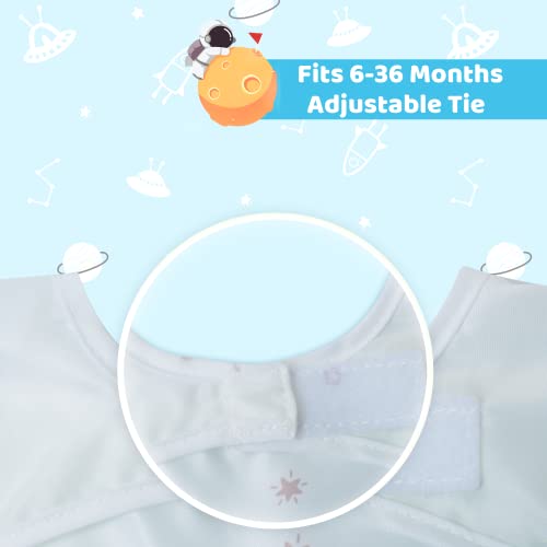 Little Dimsum Toddler Feeding Smocks Baby Waterproof Bib with Crumb Catcher Pocket Short Sleeve Adjustable Baby Bib, Pack of 2 Colors Glatic&spaceship3