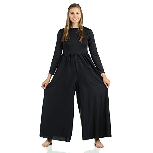 Danzcue Womens Long Sleeve Crew Neck Jumpsuit, Black, Small