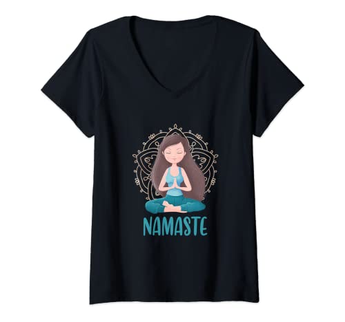 Donna Namaste Yoga Lotus Posizione Mindfulness Meditazione Maglietta con Collo a V