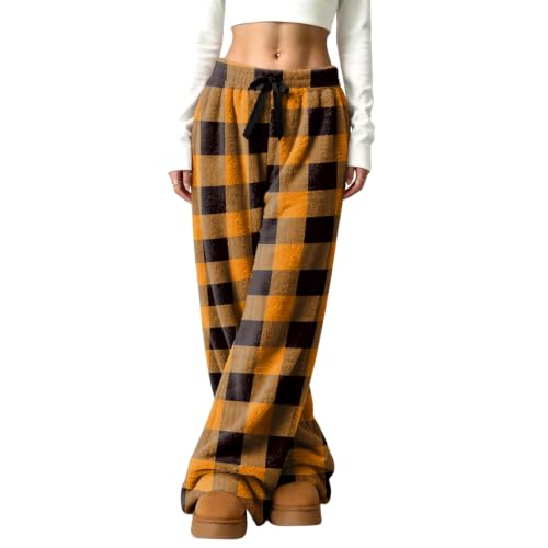 Women's Wide Leg Pants Fluffy Checkered Flannel Palazzo Pj Bottoms - image 4