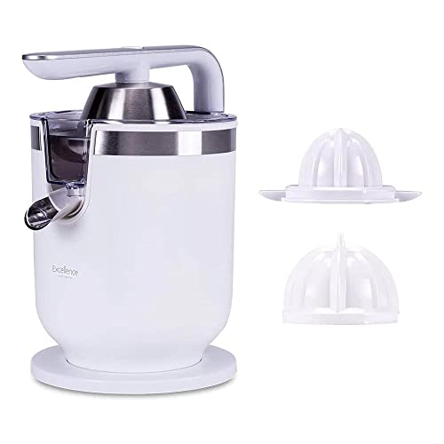 NEW CHEF – Presse-agrumes électrique Zumo à levier Juicer Excellence Blanc (300 W), 2 tailles cône, avec fonction anti-goutte et on/off automatique. Démontable et facile à nettoyer