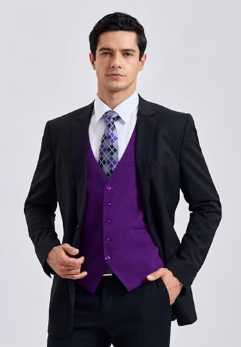 Image of Enlision Men's Suit Vest Business Formal Dress Waistcoat Solid Color Vest for Suit or Tuxedo