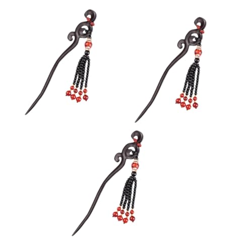 Épingles à cheveux rétro Ipetboom en bois de santal avec franges pour chignon lot de 3